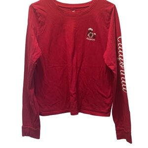 Hollister Red Long Sleeve Tee with Floral Detail